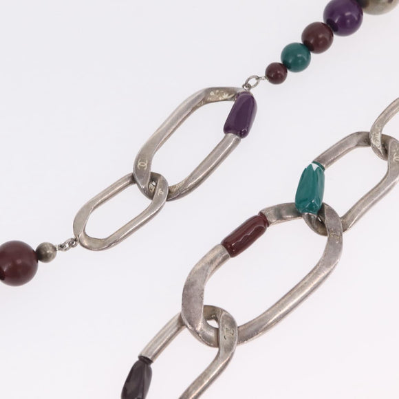 CHANEL Necklace Metal Silver Multicolor CC Auth bs37084