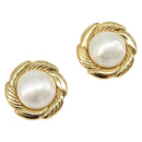CHANEL Earring Metal Gold Tone White CC Auth bs37086-1