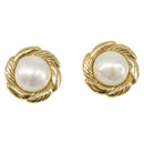 CHANEL Earring Metal Gold Tone White CC Auth bs37086-2