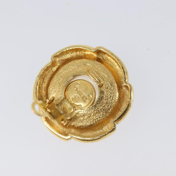 CHANEL Earring Metal Gold Tone White CC Auth bs37086