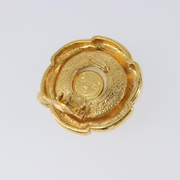 CHANEL Earring Metal Gold Tone White CC Auth bs37086