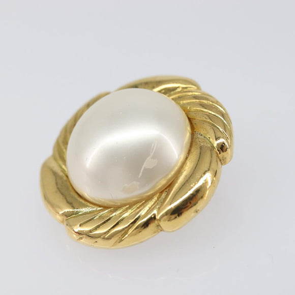 CHANEL Earring Metal Gold Tone White CC Auth bs37086