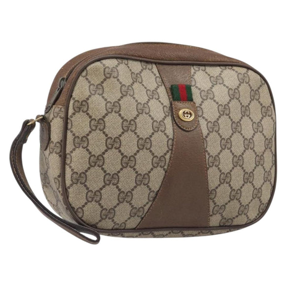 GUCCI GG Supreme Web Sherry Line Clutch Bag PVC Beige 89 01 034 Auth bs37095