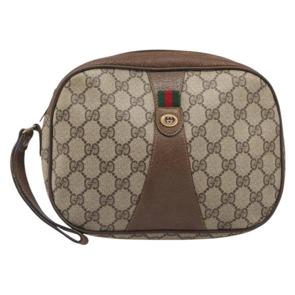 GUCCI GG Supreme Web Sherry Line Clutch Bag PVC Beige 89 01 034 Auth bs37095