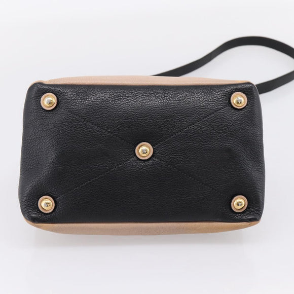 Miu Miu Hand Bag Leather 2way Beige Gold Tone Auth bs37100
