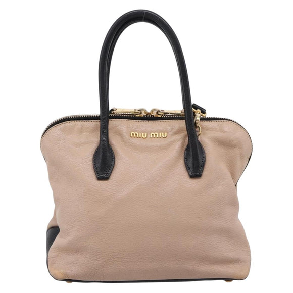 Miu Miu Hand Bag Leather 2way Beige Gold Tone Auth bs37100