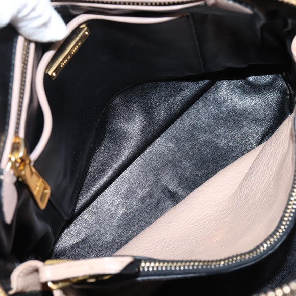 Miu Miu Hand Bag Leather 2way Beige Gold Tone Auth bs37100