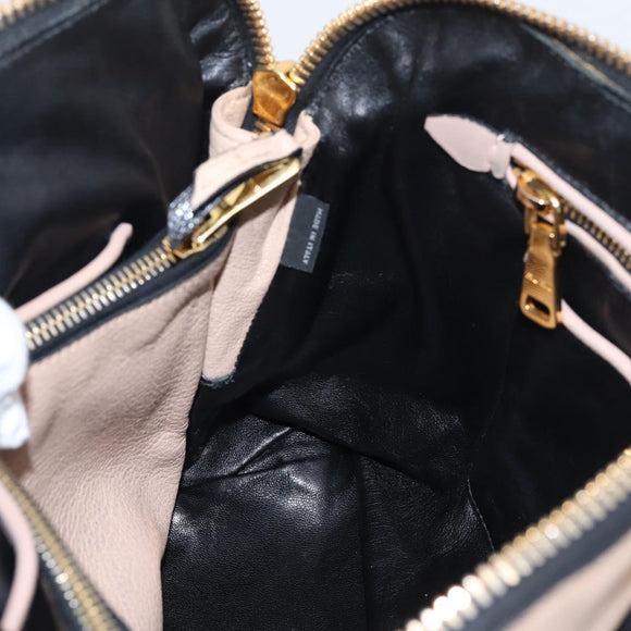 Miu Miu Hand Bag Leather 2way Beige Gold Tone Auth bs37100