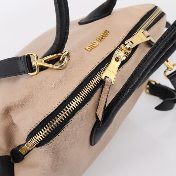 Miu Miu Hand Bag Leather 2way Beige Gold Tone Auth bs37100