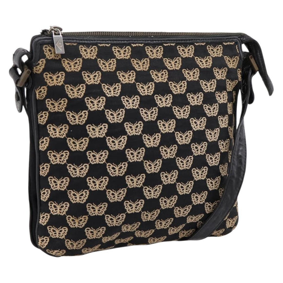 BOTTEGA VENETA Shoulder Bag Canvas Black Silver Auth bs37102