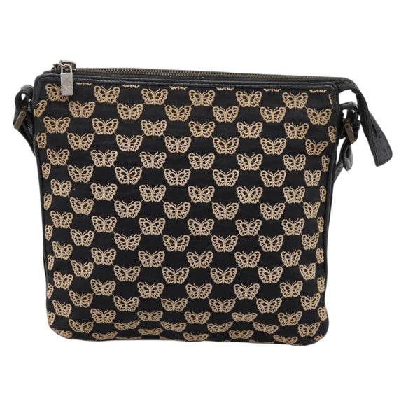 BOTTEGA VENETA Shoulder Bag Canvas Black Silver Auth bs37102