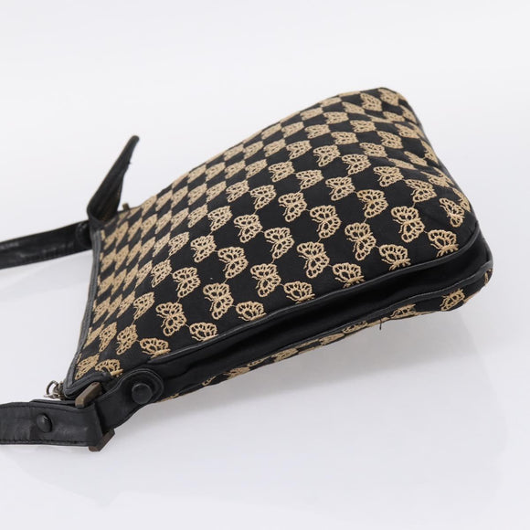 BOTTEGA VENETA Shoulder Bag Canvas Black Silver Auth bs37102