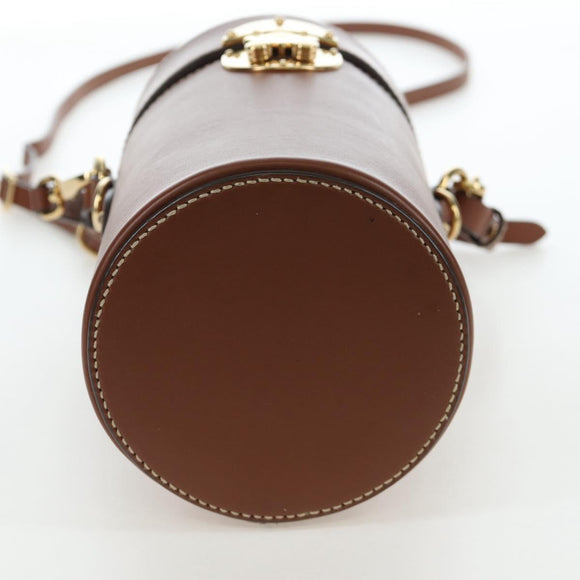 Miu Miu Hand Bag Leather 2way Brown Gold Tone Auth bs37103M
