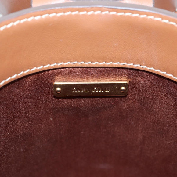 Miu Miu Hand Bag Leather 2way Brown Gold Tone Auth bs37103M