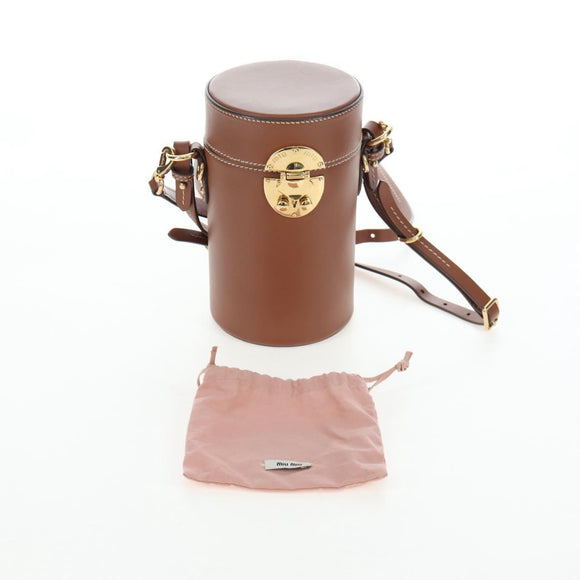 Miu Miu Hand Bag Leather 2way Brown Gold Tone Auth bs37103M