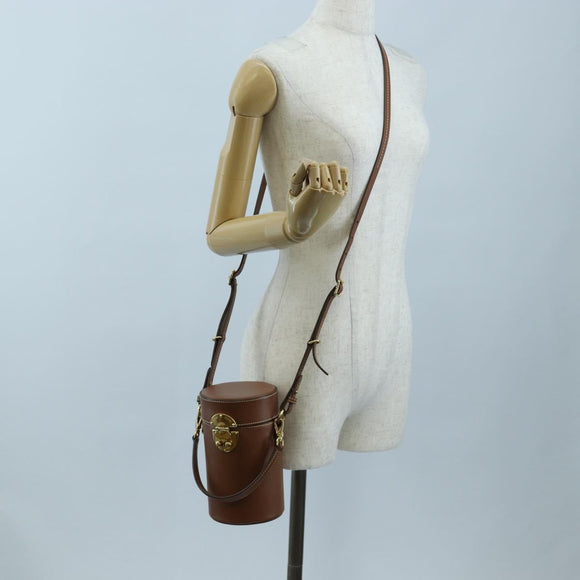 Miu Miu Hand Bag Leather 2way Brown Gold Tone Auth bs37103M