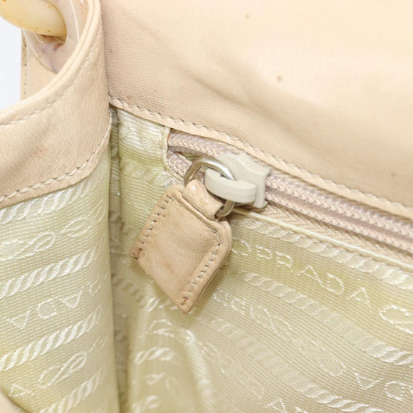 PRADA Chain Shoulder Bag Leather Beige Auth bs37117
