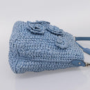 Miu Miu Shoulder Bag Raffia Blue Silver Auth bs37118A-5