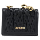 Miu Miu Matelasse Chain Shoulder Pouch Leather Black Gold Tone Auth bs37119V-2