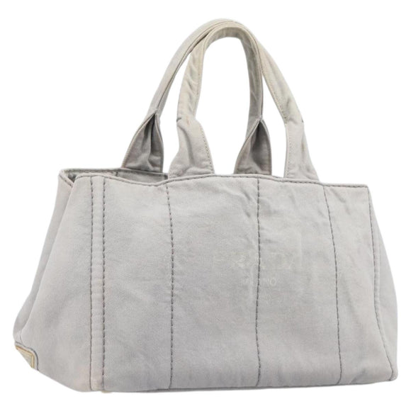 PRADA Canapa MM Hand Bag Canvas Light Blue Gold Tone Auth bs37121