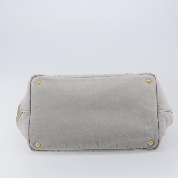 PRADA Canapa MM Hand Bag Canvas Light Blue Gold Tone Auth bs37121