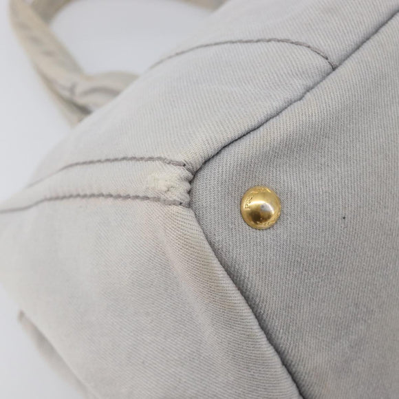 PRADA Canapa MM Hand Bag Canvas Light Blue Gold Tone Auth bs37121
