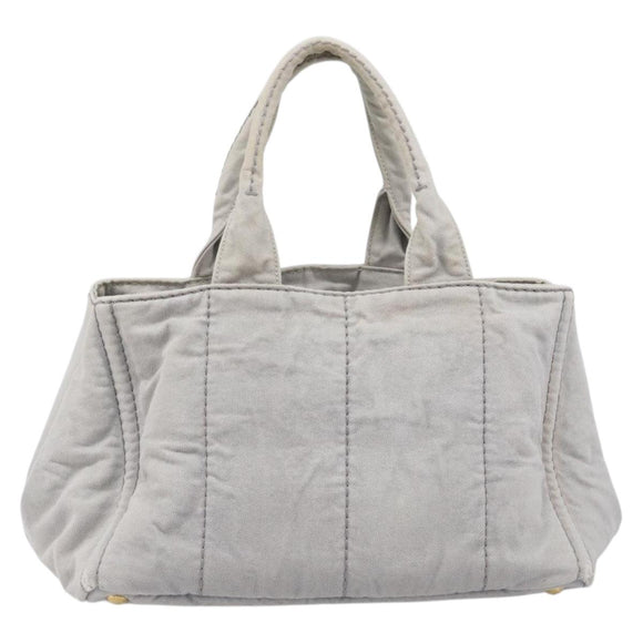 PRADA Canapa MM Hand Bag Canvas Light Blue Gold Tone Auth bs37121