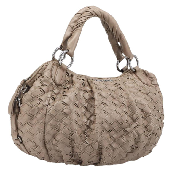 Miu Miu Hand Bag Leather Brown Silver Auth bs37122A