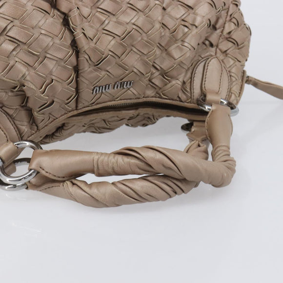 Miu Miu Hand Bag Leather Brown Silver Auth bs37122A