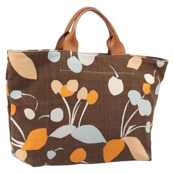 Miu Miu Tote Bag Canvas Brown Gold Tone Auth bs37123