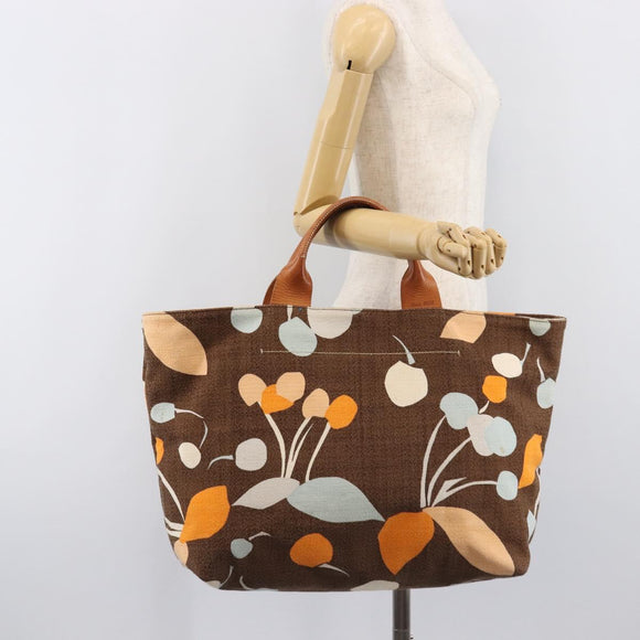 Miu Miu Tote Bag Canvas Brown Gold Tone Auth bs37123