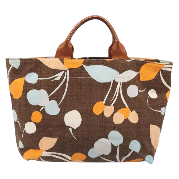Miu Miu Tote Bag Canvas Brown Gold Tone Auth bs37123