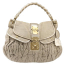 Miu Miu Matelasse Hand Bag Canvas Beige Gold Tone Auth bs37124-13
