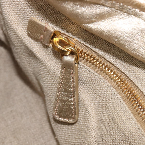 Miu Miu Matelasse Hand Bag Canvas Beige Gold Tone Auth bs37124