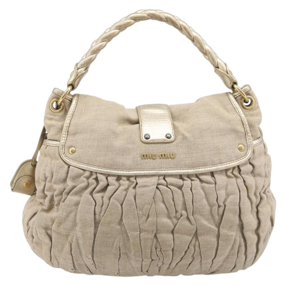 Miu Miu Matelasse Hand Bag Canvas Beige Gold Tone Auth bs37124