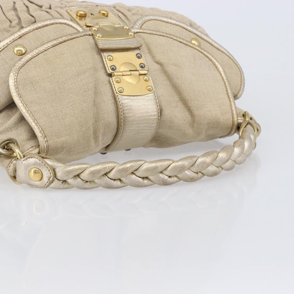 Miu Miu Matelasse Hand Bag Canvas Beige Gold Tone Auth bs37124