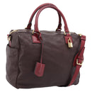 LOEWE Hand Bag Leather 2way Bordeaux Gold Tone Auth bs37128A-1