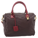 LOEWE Hand Bag Leather 2way Bordeaux Gold Tone Auth bs37128A-13