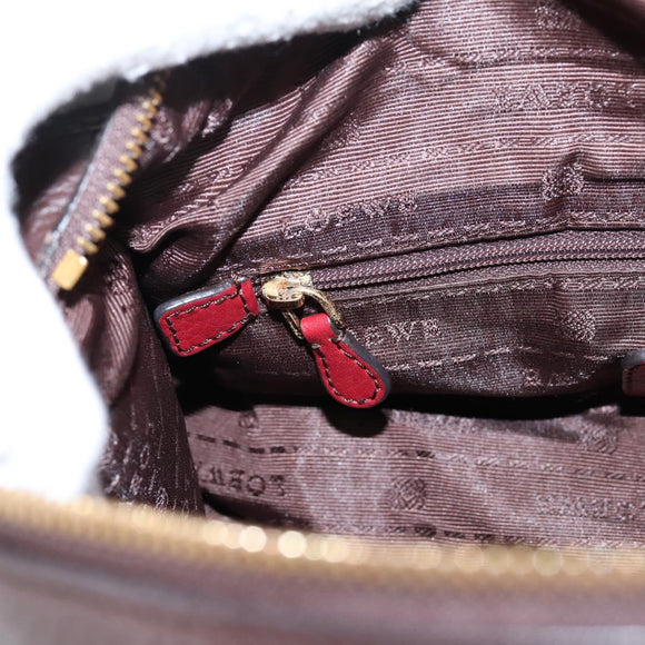 LOEWE Hand Bag Leather 2way Bordeaux Gold Tone Auth bs37128A