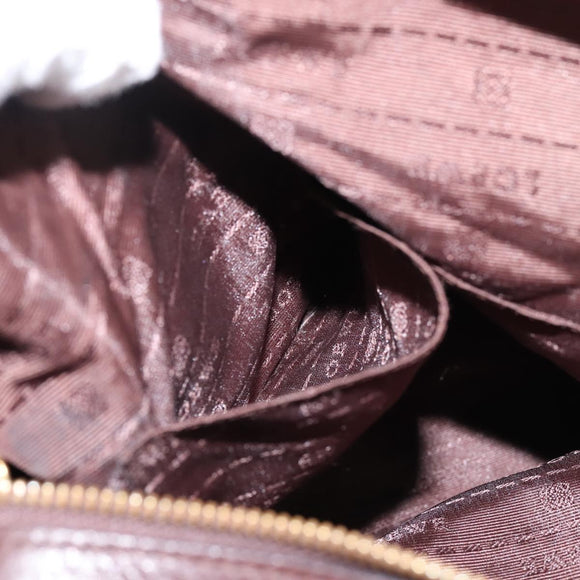 LOEWE Hand Bag Leather 2way Bordeaux Gold Tone Auth bs37128A