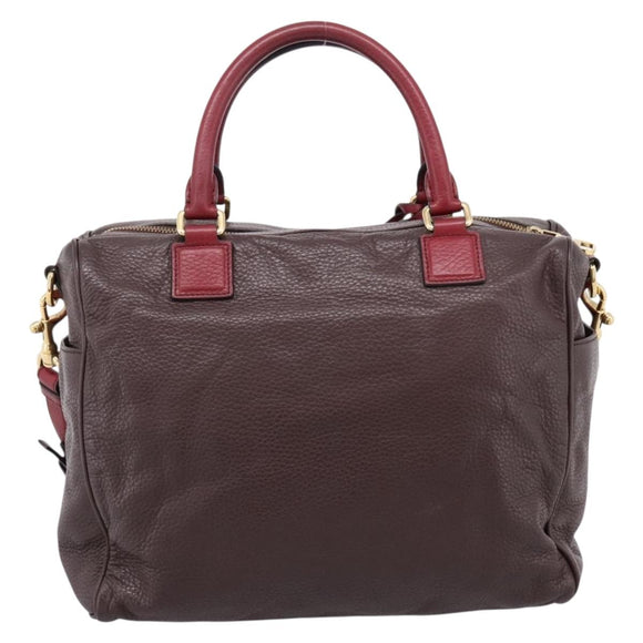 LOEWE Hand Bag Leather 2way Bordeaux Gold Tone Auth bs37128A