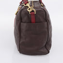 LOEWE Hand Bag Leather 2way Bordeaux Gold Tone Auth bs37128A-4
