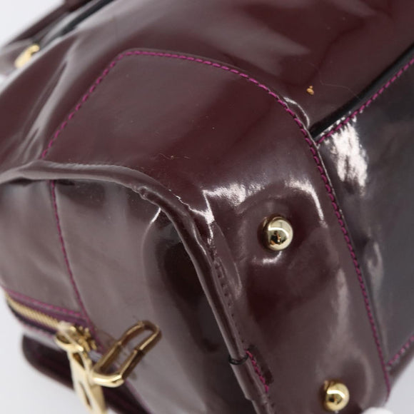 LOEWE Amazona 28 Hand Bag Patent Bordeaux Gold Tone Auth bs37131