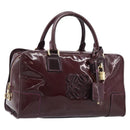 LOEWE Amazona 28 Hand Bag Patent Bordeaux Gold Tone Auth bs37131-1