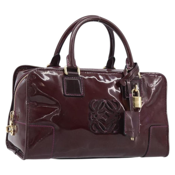 LOEWE Amazona 28 Hand Bag Patent Bordeaux Gold Tone Auth bs37131