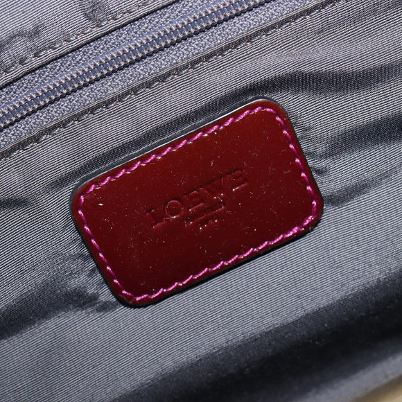 LOEWE Amazona 28 Hand Bag Patent Bordeaux Gold Tone Auth bs37131