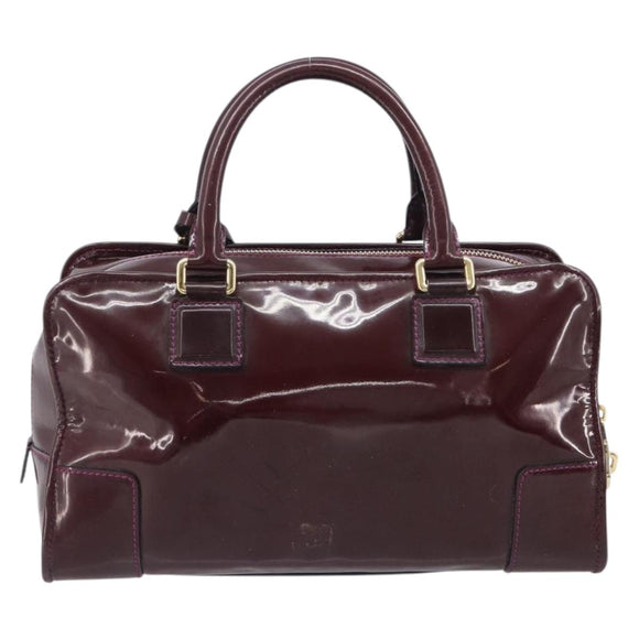 LOEWE Amazona 28 Hand Bag Patent Bordeaux Gold Tone Auth bs37131