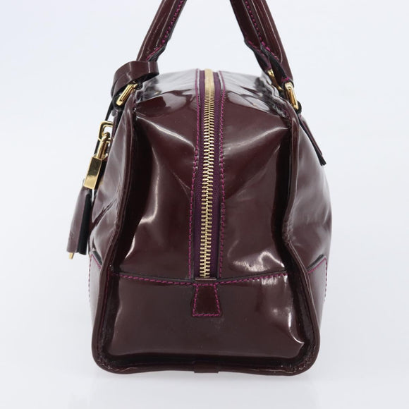 LOEWE Amazona 28 Hand Bag Patent Bordeaux Gold Tone Auth bs37131