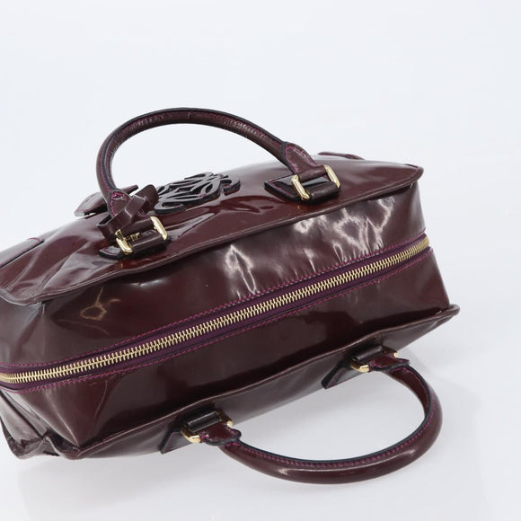LOEWE Amazona 28 Hand Bag Patent Bordeaux Gold Tone Auth bs37131