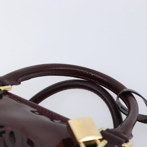 LOEWE Amazona 28 Hand Bag Patent Bordeaux Gold Tone Auth bs37131